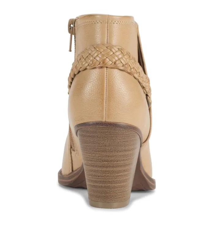 Women Charlotte Block Heel Bootie Camel Baretraps Booties
