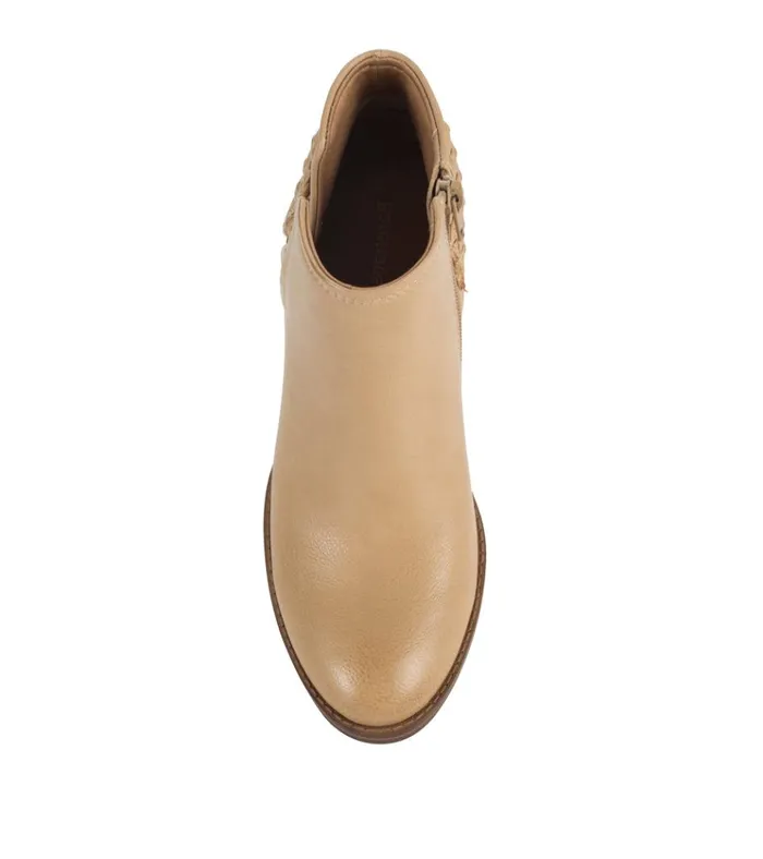 Women Charlotte Block Heel Bootie Camel Baretraps Booties