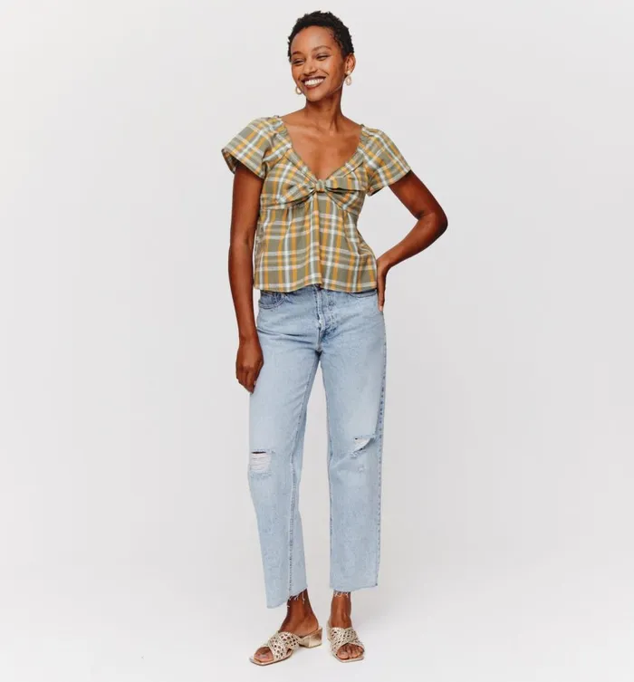 Women Checked Blouse 8211 Khaki Checks Promod Shirts And Tunics Women Checked Blouse 8211 Khaki Checks Promod Shirts And Tunics