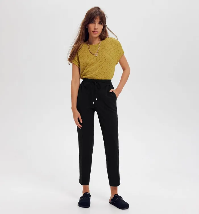 Women Checked Jogging Trousers 8211 Black Promod Trousers Women Checked Jogging Trousers 8211 Black Promod Trousers