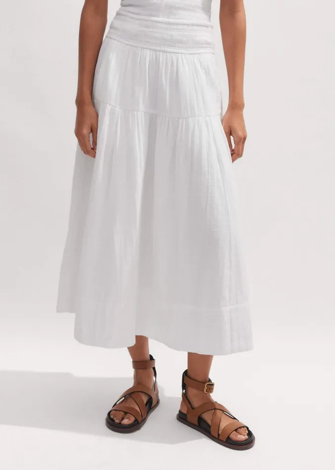 Women Cheesecloth Midi Skirt Soft White MEEM
