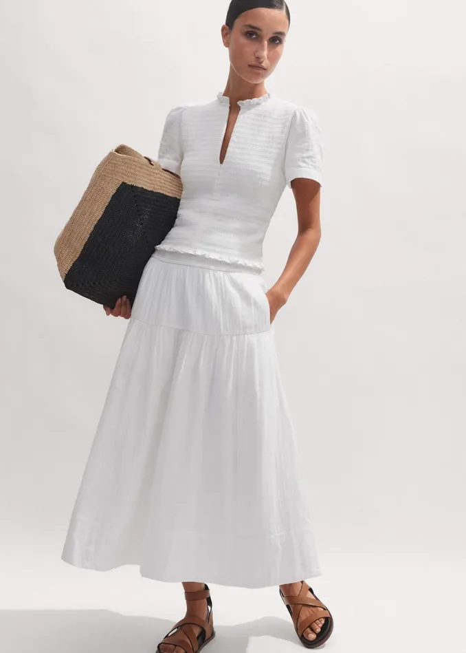 Women Cheesecloth Midi Skirt Soft White MEEM