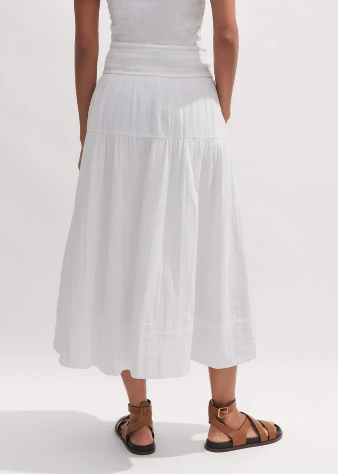 Women Cheesecloth Midi Skirt Soft White MEEM