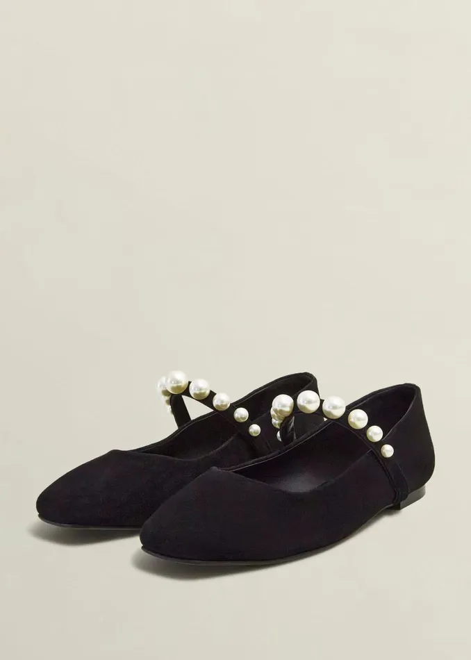 Women Chrissy Pearl Mary Janes Black Pearl Hobbs Ballerinas