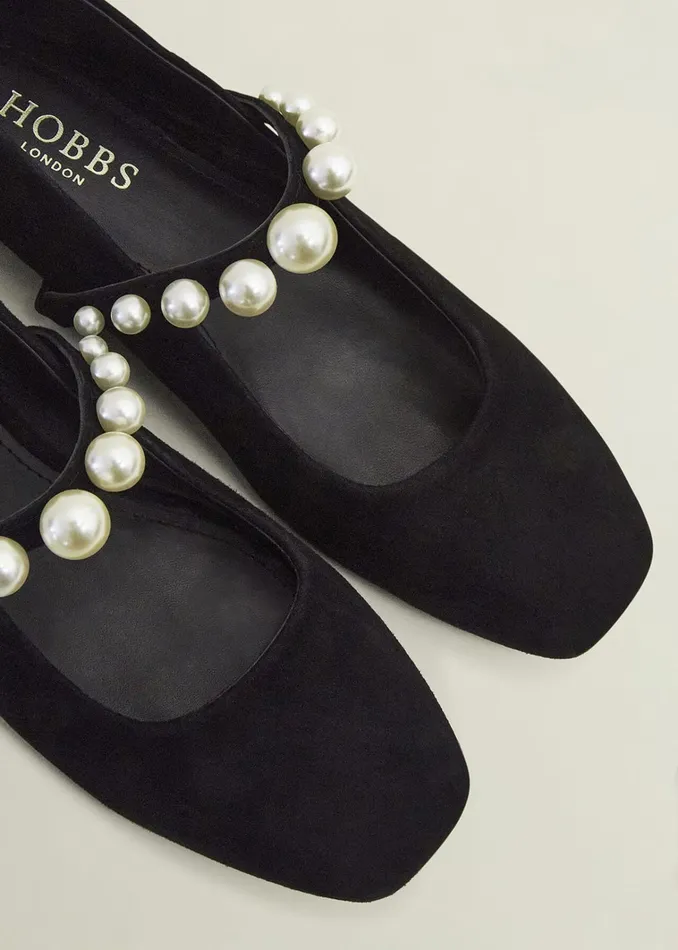 Women Chrissy Pearl Mary Janes Black Pearl Hobbs Ballerinas