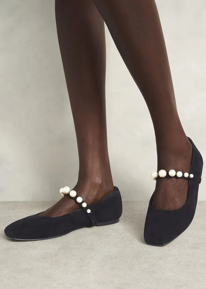 Women Chrissy Pearl Mary Janes Black Pearl Hobbs Ballerinas
