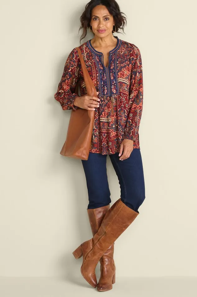 Women Cindra Embroidered Gauze Tunic Riviera Patchwork Burgund Soft Surroundings Tops Women Cindra Embroidered Gauze Tunic Riviera Patchwork Burgund Soft Surroundings Tops