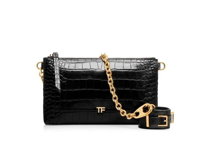 Women Clutches Tom Ford Shiny Stamped Crocodile Leather Carine Clutch Black Women Clutches Tom Ford Shiny Stamped Crocodile Leather Carine Clutch Black