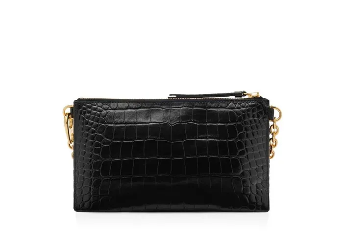 Women Clutches Tom Ford Shiny Stamped Crocodile Leather Carine Clutch Black Women Clutches Tom Ford Shiny Stamped Crocodile Leather Carine Clutch Black