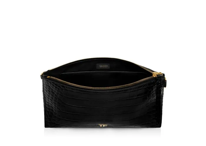 Women Clutches Tom Ford Shiny Stamped Crocodile Leather Carine Clutch Black Women Clutches Tom Ford Shiny Stamped Crocodile Leather Carine Clutch Black