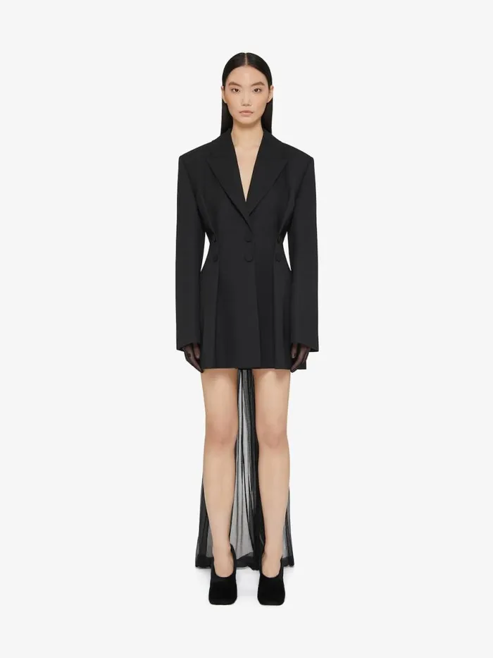 Women Coats and Jackets Givenchy Jacket In Tricotine Wool With Satin Collar Black