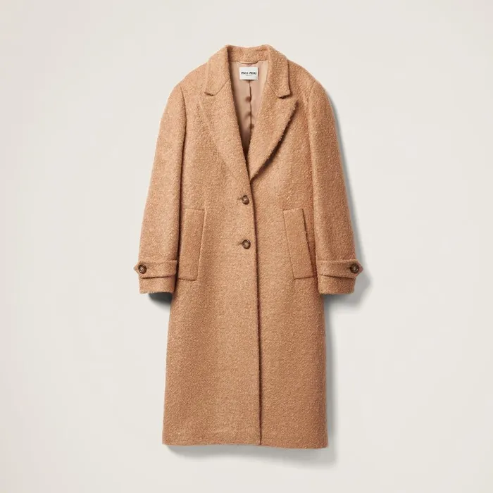 Women Coats And Jackets Miu Miu Padded Singlebreasted Tweed Coat Camel Brown