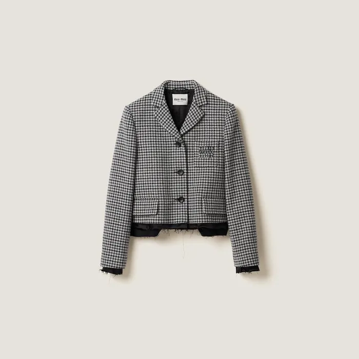 Women Coats And Jackets Miu Miu Singlebreasted Houndstooth Check Jacket Grayblack