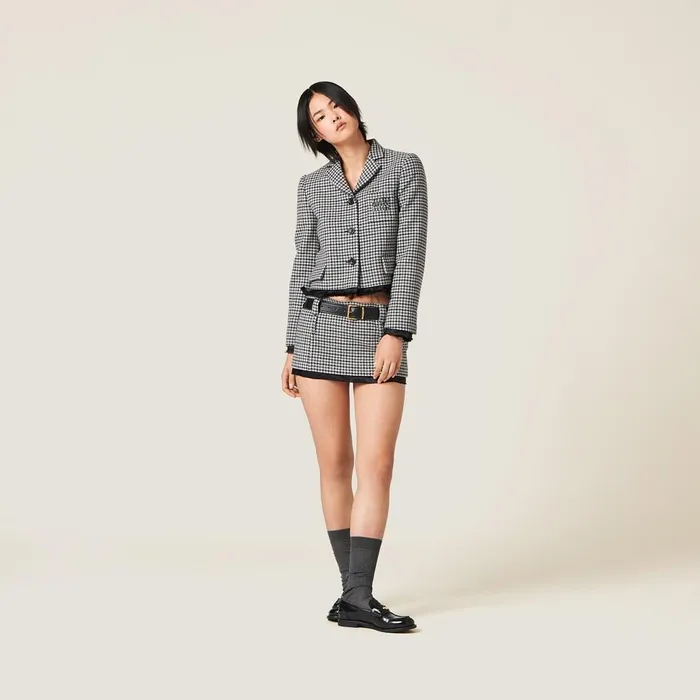 Women Coats And Jackets Miu Miu Singlebreasted Houndstooth Check Jacket Grayblack Women Coats And Jackets Miu Miu Singlebreasted Houndstooth Check Jacket Grayblack