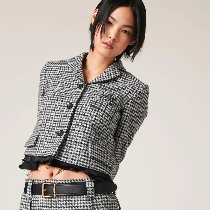 Women Coats And Jackets Miu Miu Singlebreasted Houndstooth Check Jacket Grayblack Women Coats And Jackets Miu Miu Singlebreasted Houndstooth Check Jacket Grayblack