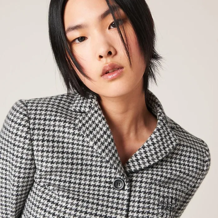 Women Coats And Jackets Miu Miu Singlebreasted Houndstooth Check Jacket Grayblack Women Coats And Jackets Miu Miu Singlebreasted Houndstooth Check Jacket Grayblack