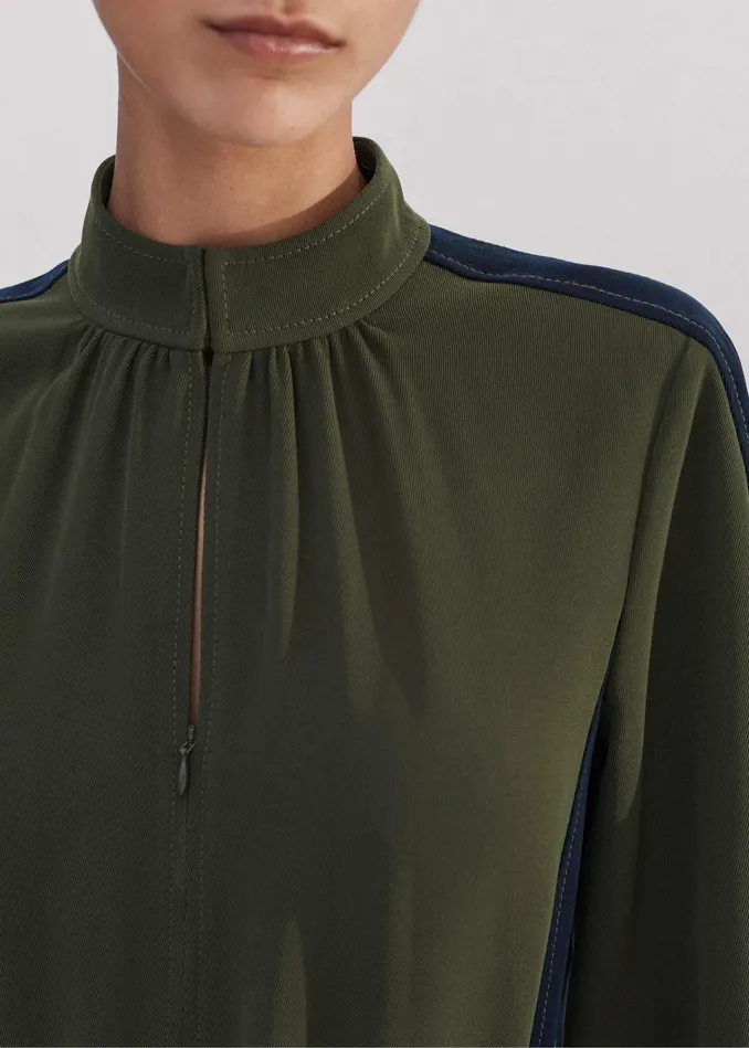 Women Color Block Drawstring Maxi Dress Winter Olivenavy MEEM