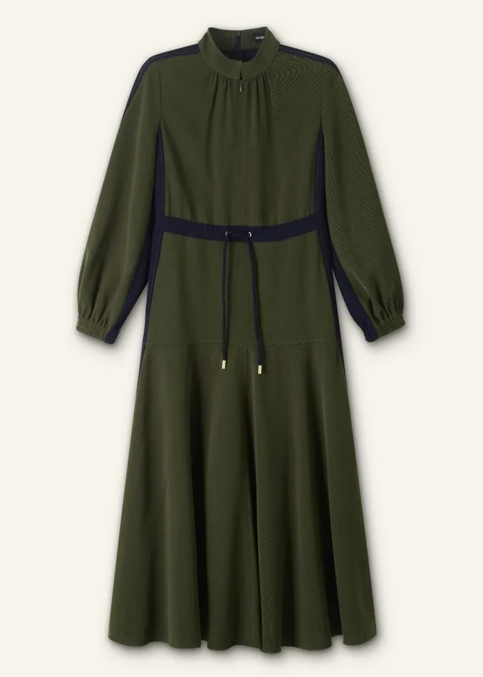Women Color Block Drawstring Maxi Dress Winter Olivenavy MEEM