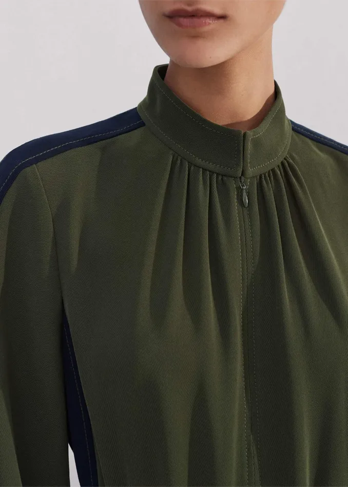 Women Color Block Drawstring Maxi Dress Winter Olivenavy MEEM