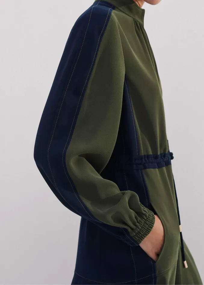 Women Color Block Drawstring Maxi Dress Winter Olivenavy MEEM