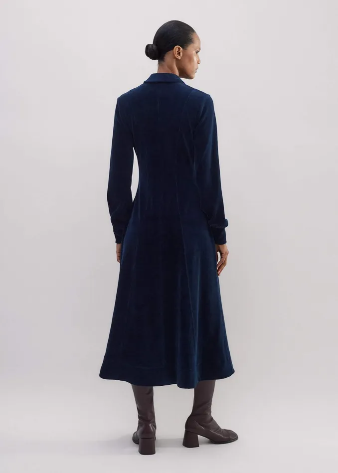 Women Cord Velour Fit And Flare Midi Dress Ink MEEM