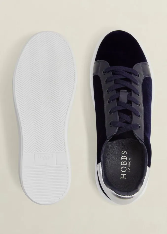Women Cosima Velvet Trainer Navy Hobbs Trainers
