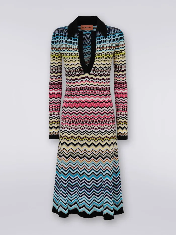 Women Cotton And Viscose Chevron Longuette Dress Multicoloured Missoni Dresses