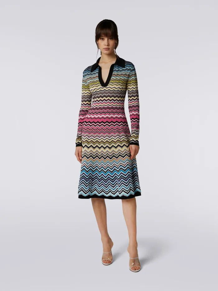 Women Cotton And Viscose Chevron Longuette Dress Multicoloured Missoni Dresses