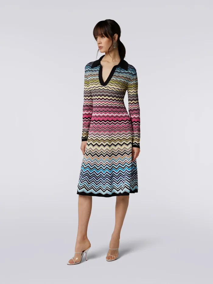 Women Cotton And Viscose Chevron Longuette Dress Multicoloured Missoni Dresses