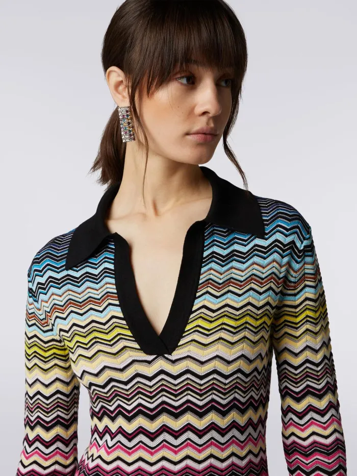 Women Cotton And Viscose Chevron Longuette Dress Multicoloured Missoni Dresses