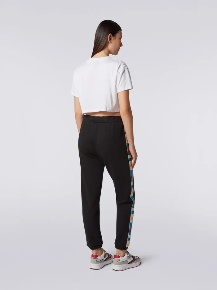 Women Cotton Crop Top With Legacy Logo Print And Embroidery White and Multicoloured Heritage Missoni Sport