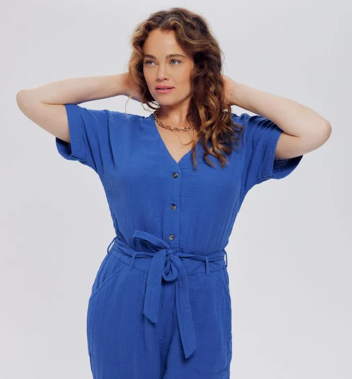 Women Cotton Gauze Jumpsuit 8211 Blue Promod Jumpsuits And Playsuits Women Cotton Gauze Jumpsuit 8211 Blue Promod Jumpsuits And Playsuits