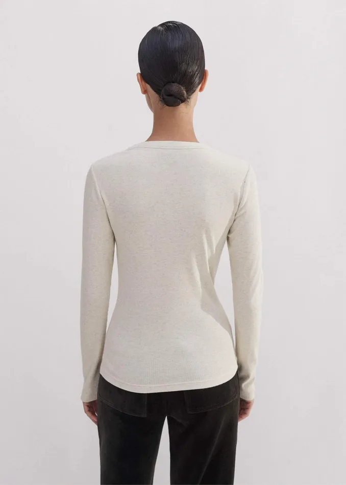Women Cotton Rib Long Sleeve Top Cream Melange MEEM