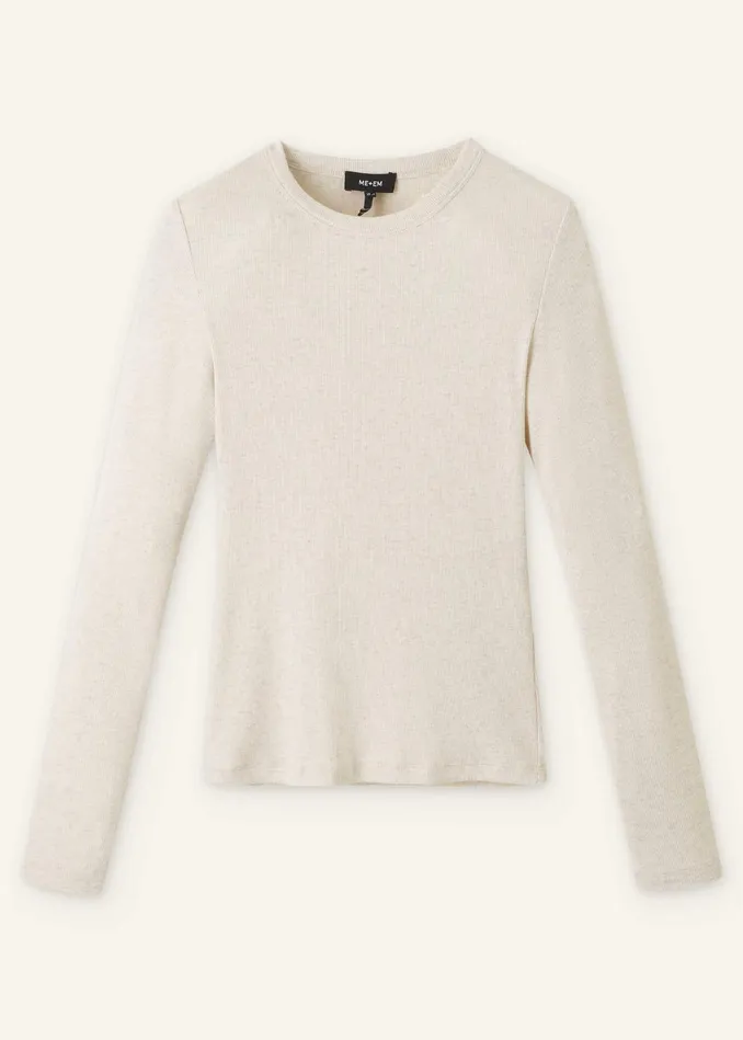 Women Cotton Rib Long Sleeve Top Cream Melange MEEM