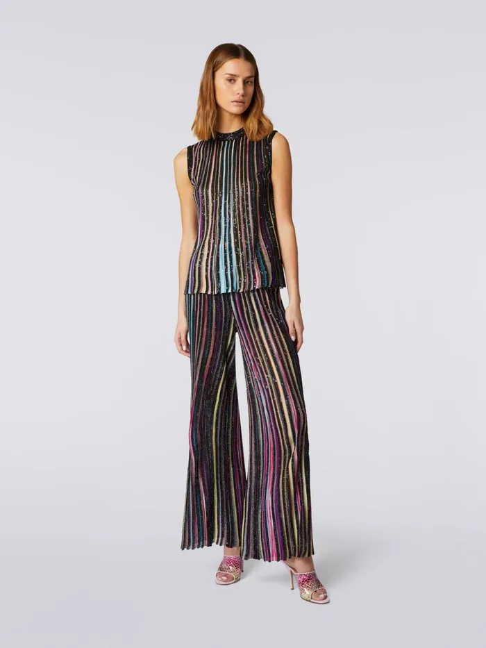Women Cotton Sleeveless Top With Sequins Black and Multicoloured Missoni Tshirts And Tops