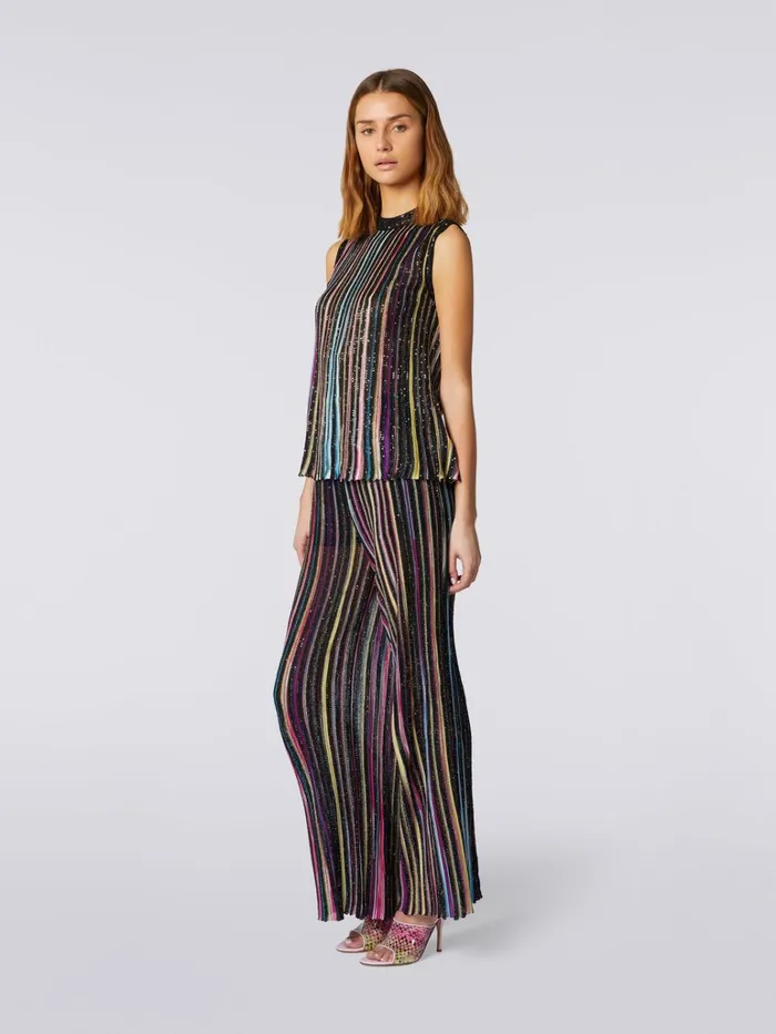 Women Cotton Sleeveless Top With Sequins Black and Multicoloured Missoni Tshirts And Tops