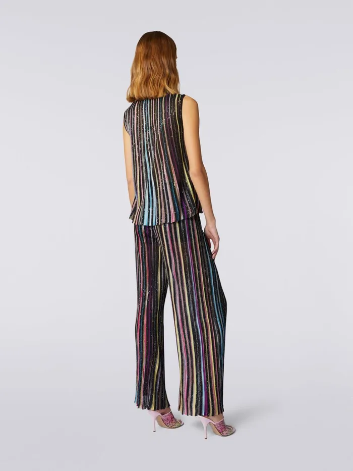 Women Cotton Sleeveless Top With Sequins Black and Multicoloured Missoni Tshirts And Tops