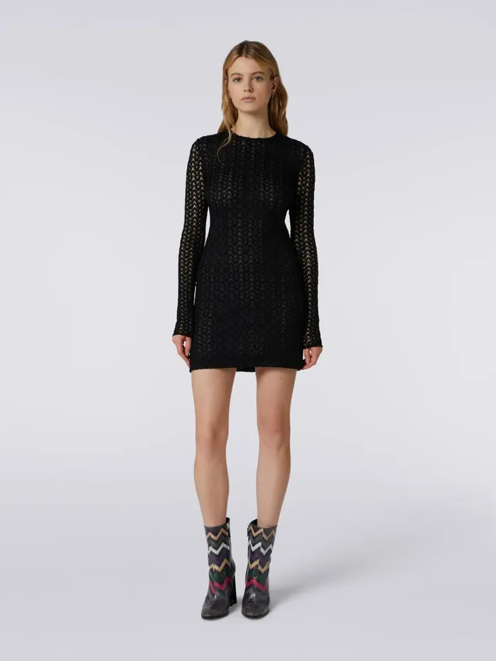Women CrewNeck Mini Dress In Wool And Viscose With Zigzag Lace Black Missoni Dresses Women CrewNeck Mini Dress In Wool And Viscose With Zigzag Lace Black Missoni Dresses