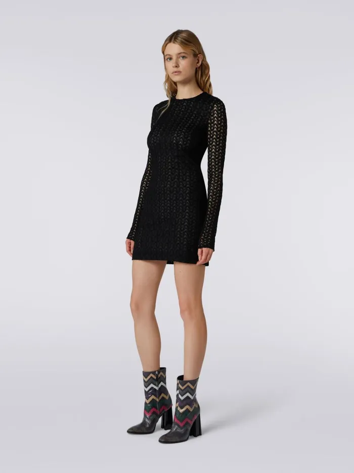 Women CrewNeck Mini Dress In Wool And Viscose With Zigzag Lace Black Missoni Dresses Women CrewNeck Mini Dress In Wool And Viscose With Zigzag Lace Black Missoni Dresses