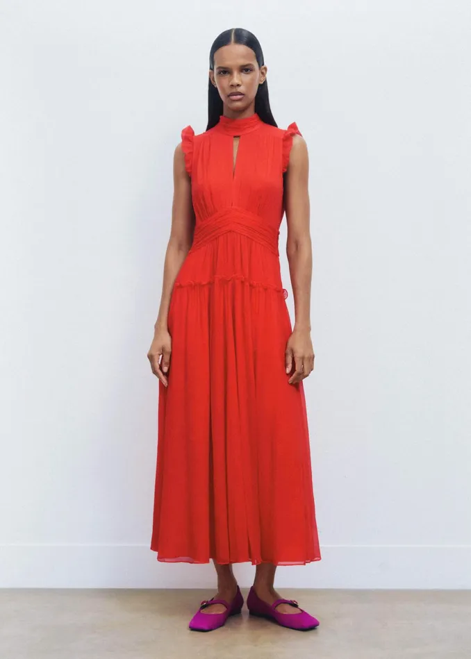 Women Crinkle Silk Maxi Dress Poppy Red MEEM