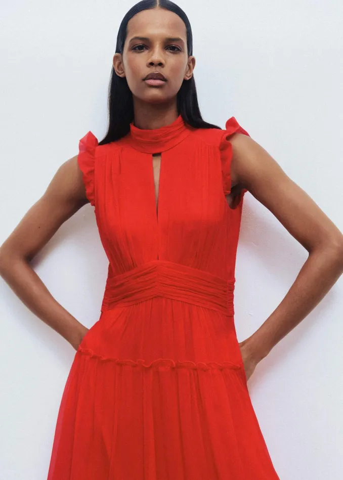 Women Crinkle Silk Maxi Dress Poppy Red MEEM