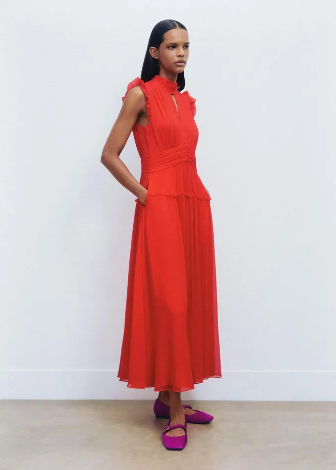 Women Crinkle Silk Maxi Dress Poppy Red MEEM