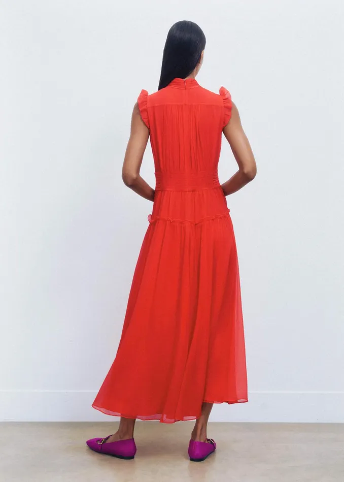Women Crinkle Silk Maxi Dress Poppy Red MEEM