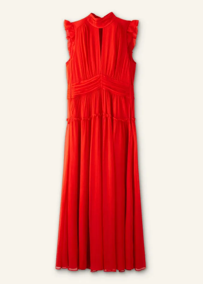 Women Crinkle Silk Maxi Dress Poppy Red MEEM