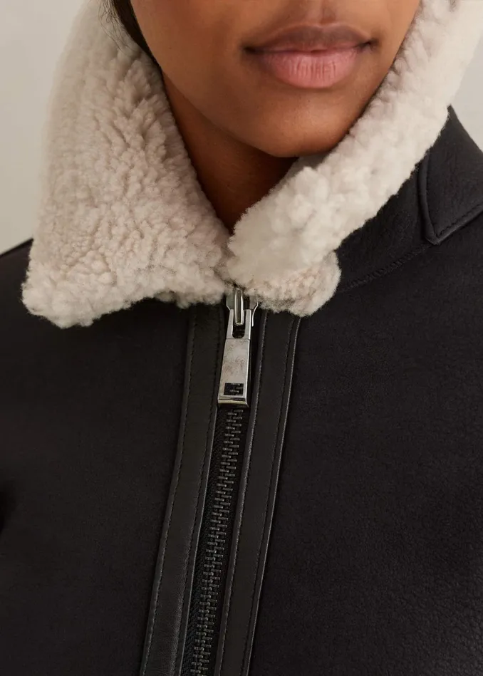 Women Crop Aviator Jacket Blackcream MEEM