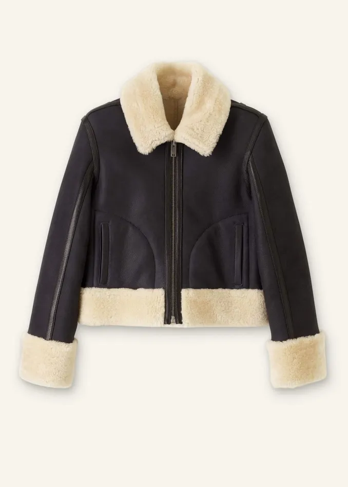 Women Crop Aviator Jacket Blackcream MEEM