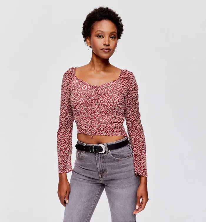 Women Cropped Voile Top 8211 Multicolour Print Promod Shirts And Tunics