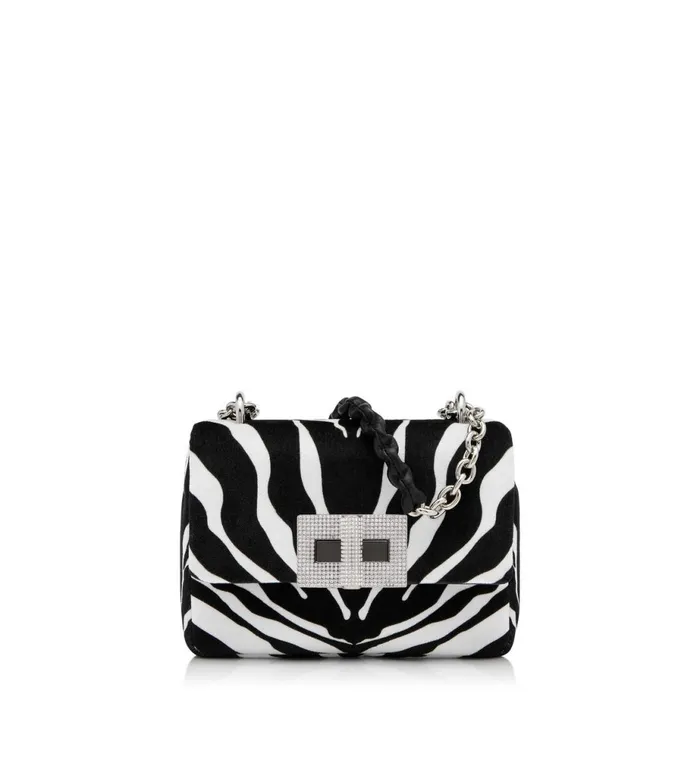 Women Cross Body Bags Tom Ford Zebra Print Velvet Soft Natalia Small Shoulder Bag Blackwhite Black