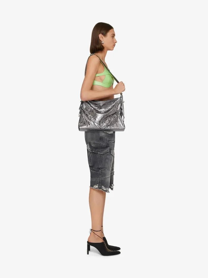 Women Crossbody Bags Givenchy Medium Voyou Bag In Laminated Leather Silvery Grey Women Crossbody Bags Givenchy Medium Voyou Bag In Laminated Leather Silvery Grey