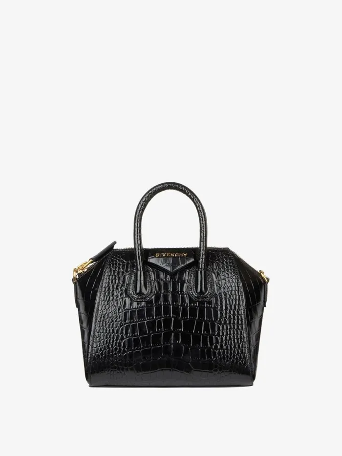 Women Crossbody Bags Givenchy Mini Antigona Bag In Crocodile Effect Leather Black